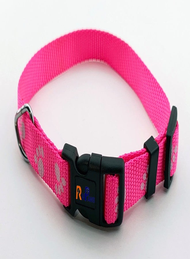 Pups&Pets Nylon Collar and Leash Paw Printed Collar Leash Set Ideal for All Breed Puppies and Small Breed Dogs (15 MM, Pink Colour) - Image 2